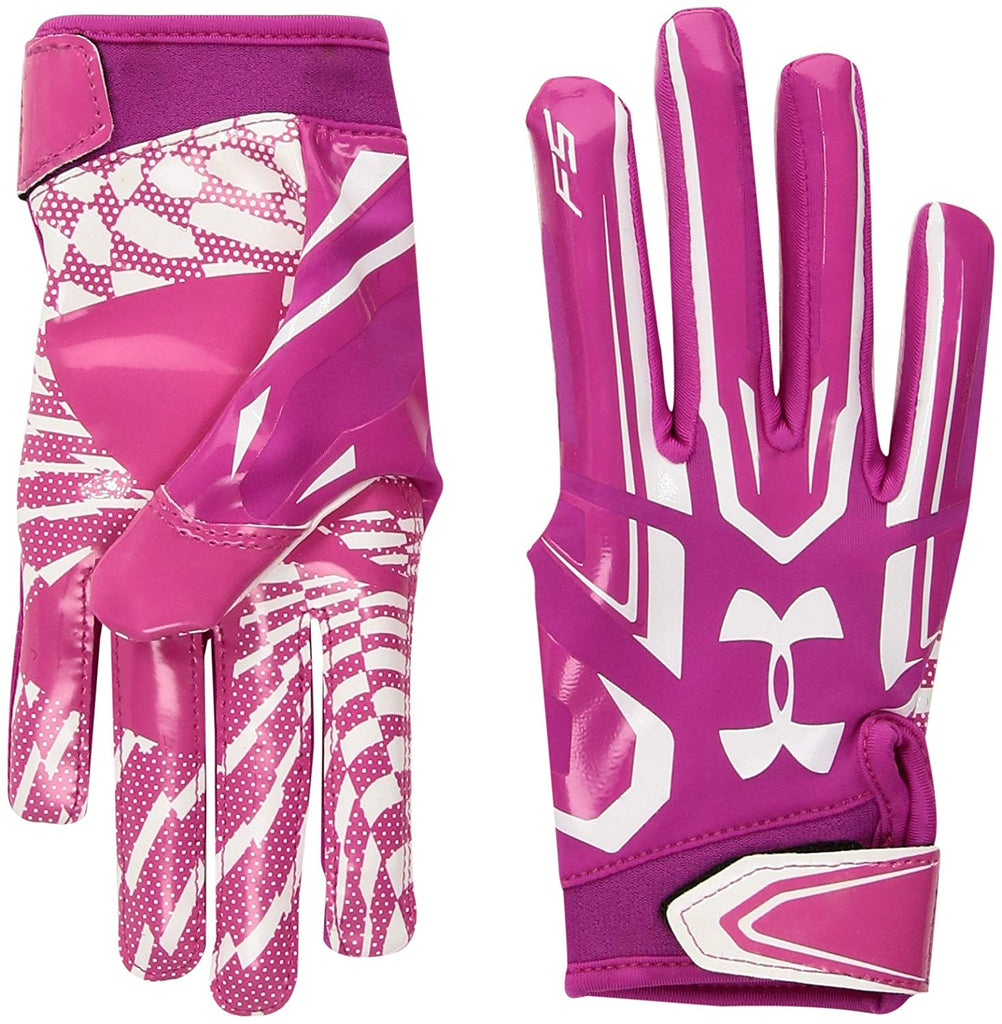 New Under Armour Boys F5 Football Gloves Small Pink/White
