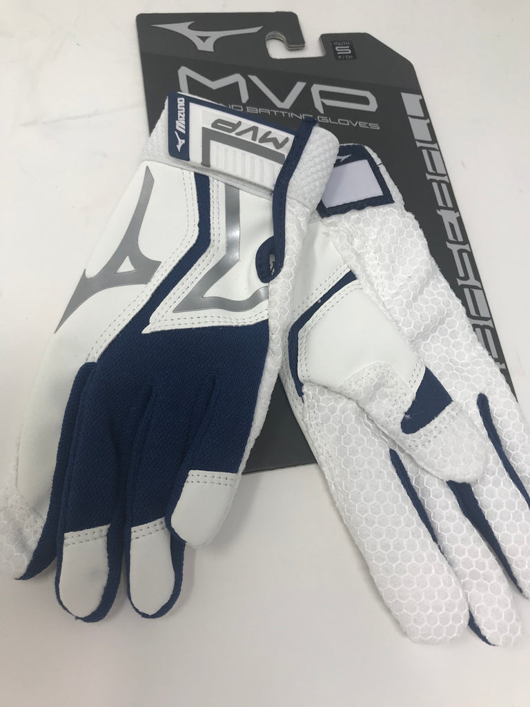 Mizuno Youth MVP Baseball Batting Gloves White/Gold Small