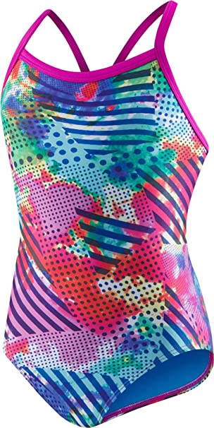 New Speedo Womens Flipturns Propel Back Swimsuit 30 Pink Green