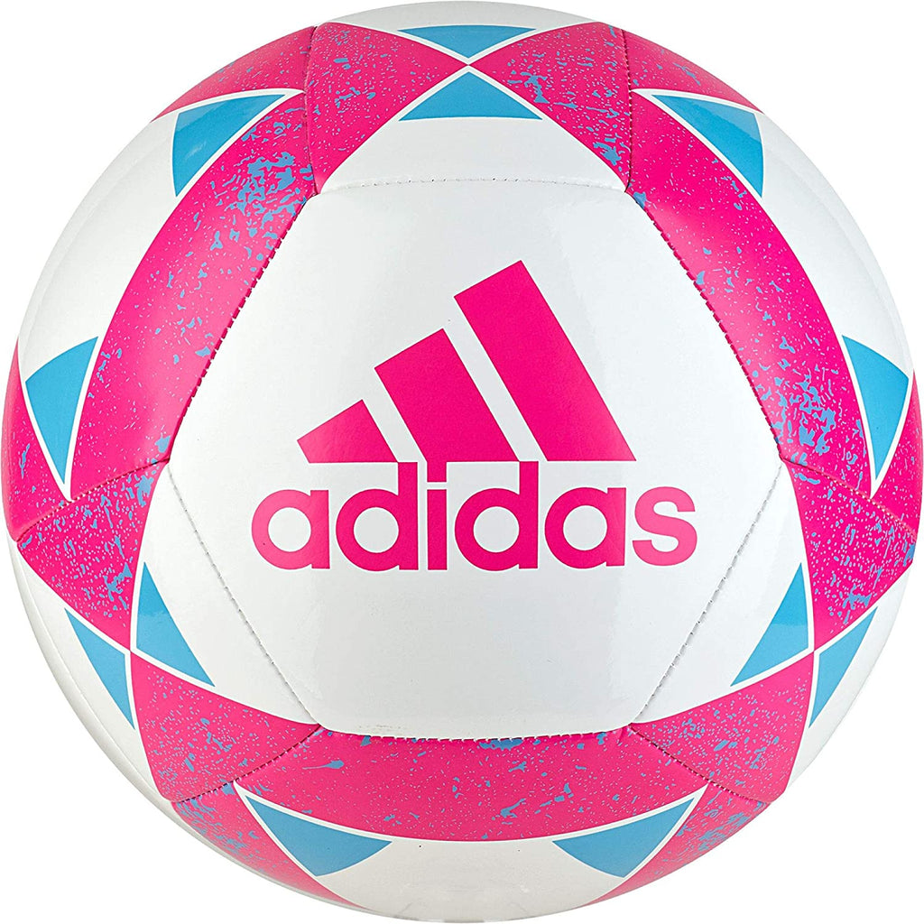 New adidas Starlancer V Soccer Ball White Pink Blue 4 PremierSports