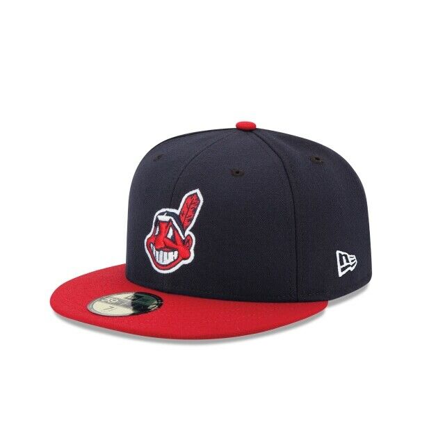 New Era Men's 7 3/4 Cleveland Indian Navy/Red Baseball Fitted Cap