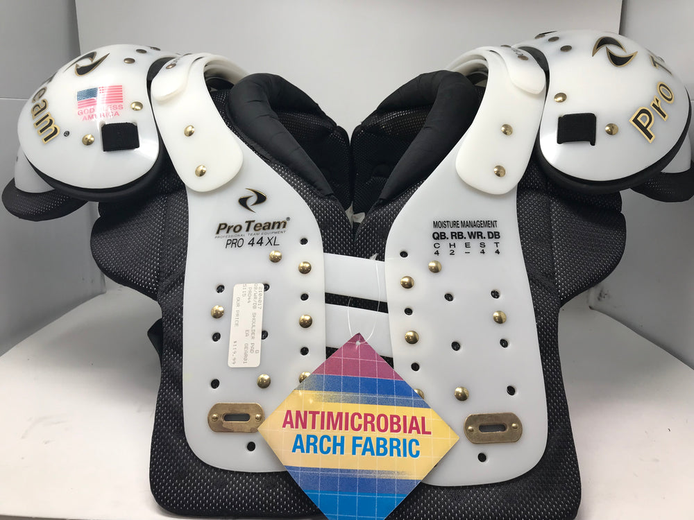 New Pro Team Adult XL Pro44 Shoulder Pads Chest 42-44, Shdr 20-21 White/Black