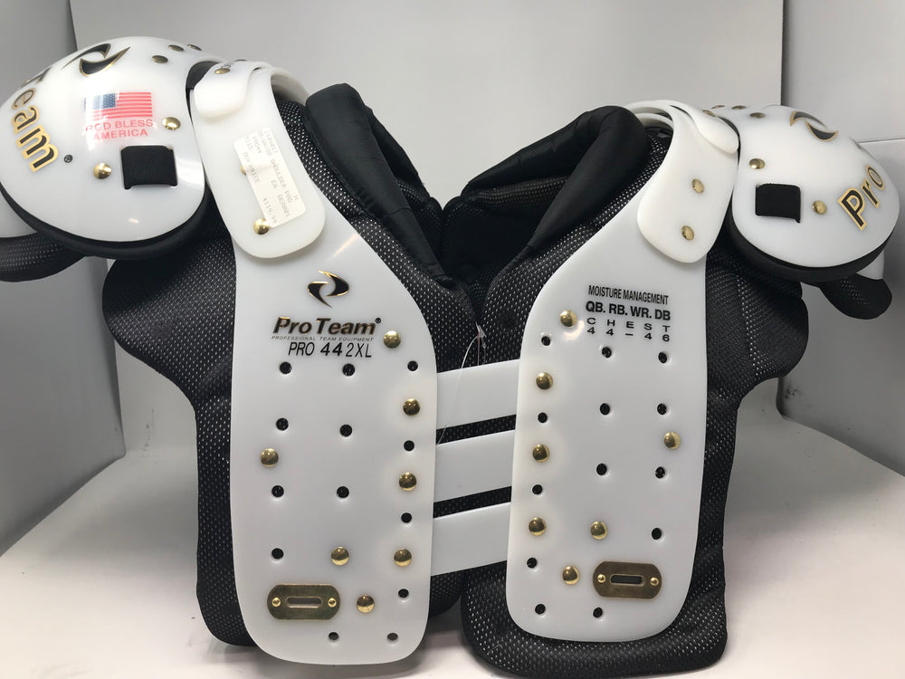 New Pro Team Adult XXL Pro44 Shoulder Pads Chest 44-46, Shdr 21-22 White/Black