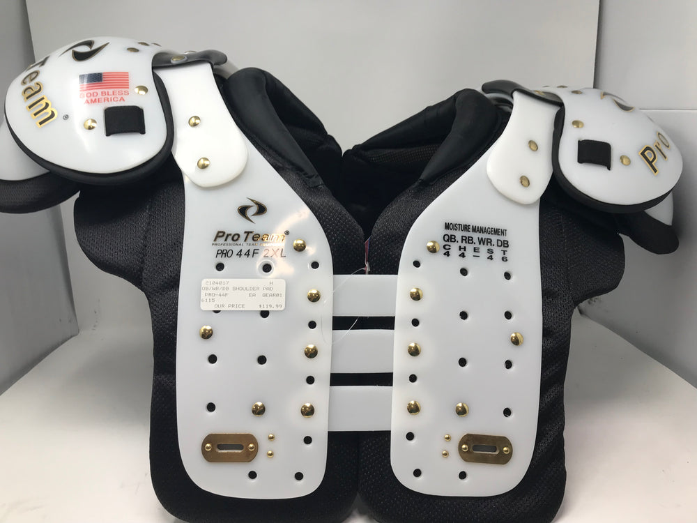 New Pro Team Adult XXL Pro44 Shoulder Pads Chest 44-46, Shdr 20-21 Flat pad Wht