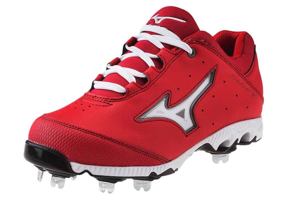 New Mizuno Swift 3 Switch 320452 Softball Cleats Womens 5 Red/Wht Metal Cleat