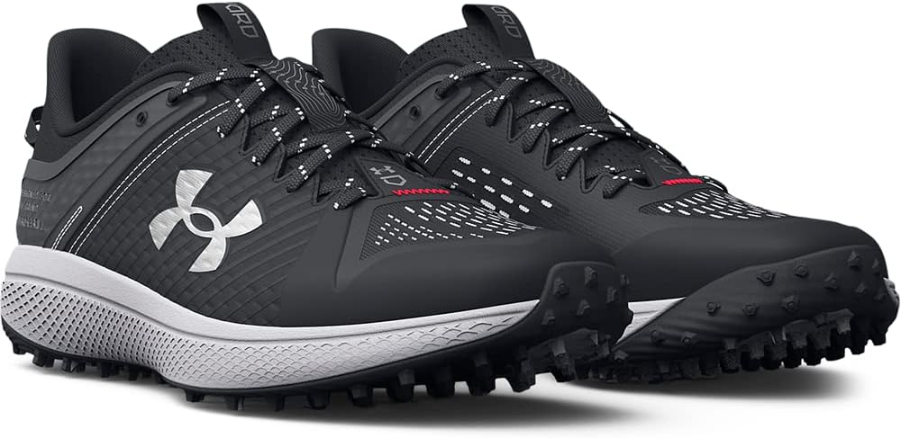 New Under Armour Men's Yard Low Turf Baseball Cleat Shoe, (001) Black/Black/White, 10