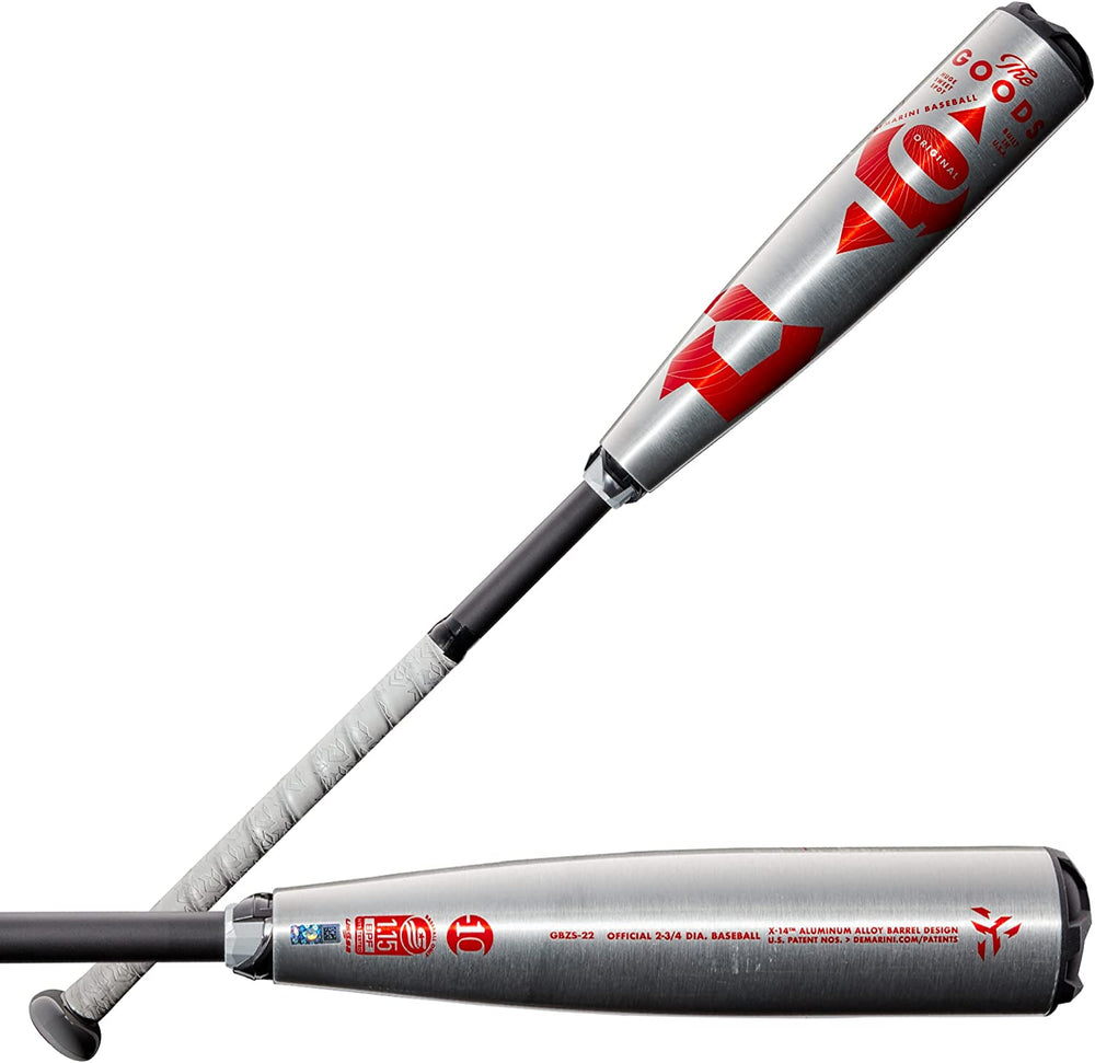 New DeMarini 2022 The Goods USSSA Youth Baseball Bat 2 Piece Alloy Slvr/Rd