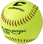 New Champro Game ASA Slow Ptich .44 COR, 375 Compression, Poly Synthetic Cover, Red Stiches (Optic Yellow, 12-Inch), Pack of 12