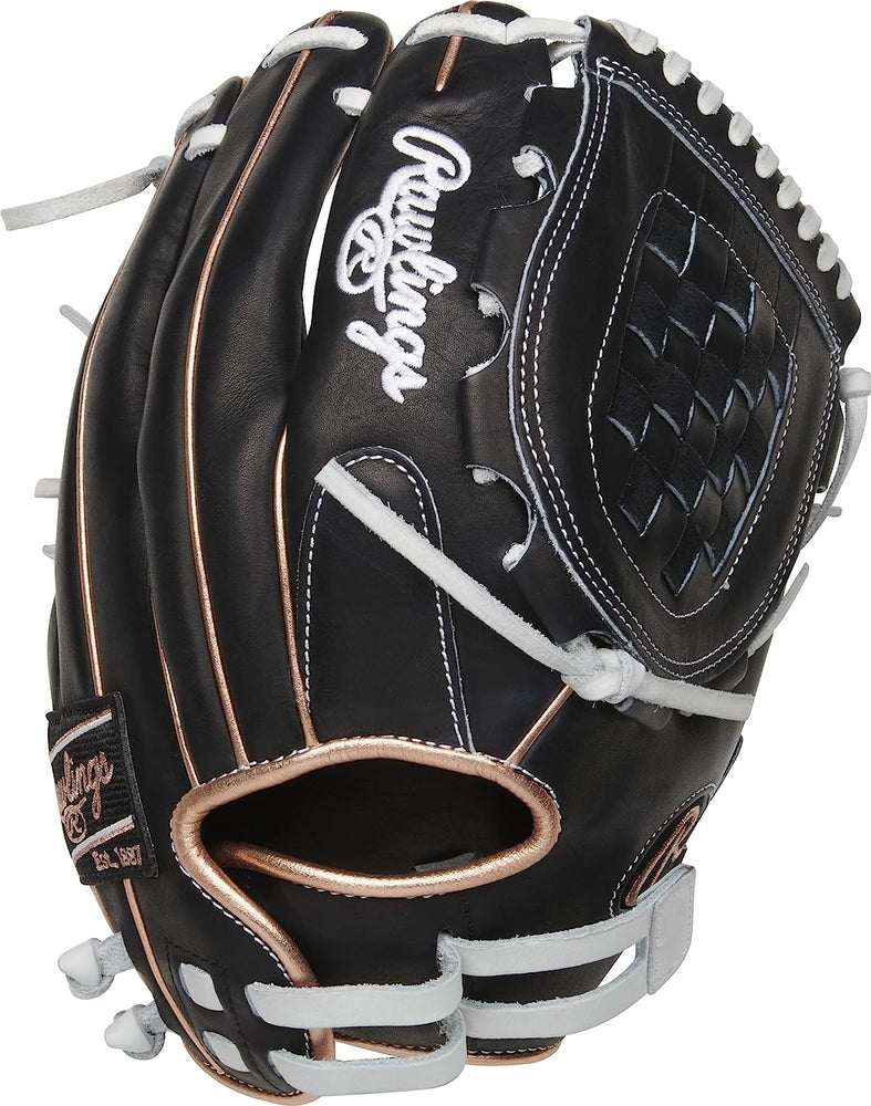 New Rawlings | Heart of The Hide Fastpitch Softball Glove | 12" | Basket Web | Left Hand Throw Black/White/Rose Gold