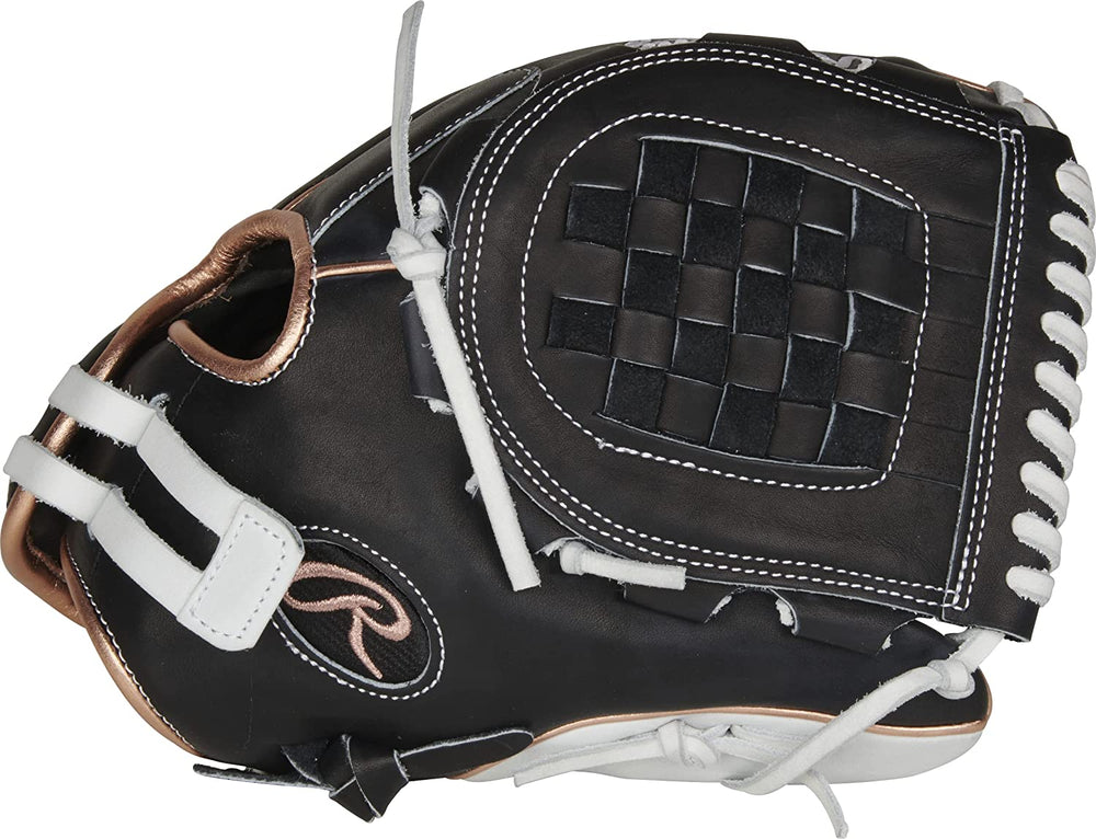 New Rawlings | Heart of The Hide Fastpitch Softball Glove | 12" | Basket Web | Left Hand Throw Black/White/Rose Gold