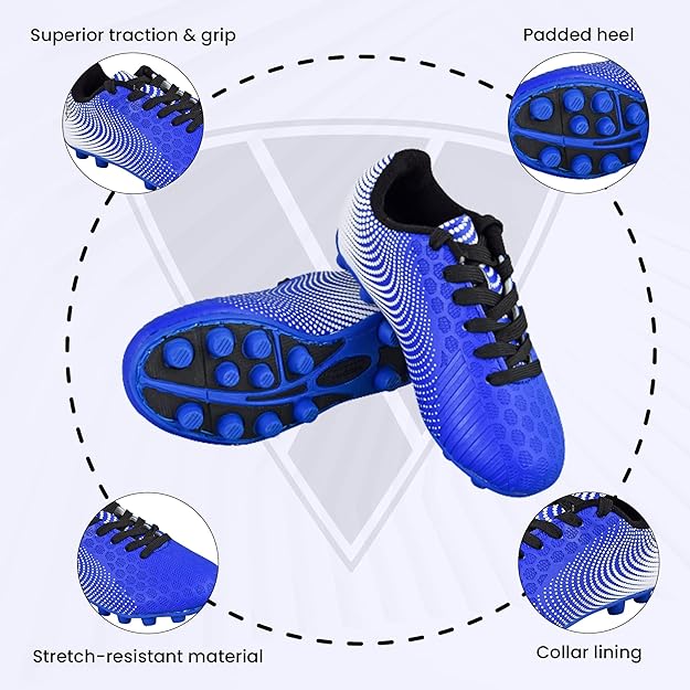 New Vizari Stealth Unisex FG Soccer Shoes Molded Cleats 12C Toddler Blue/WHite