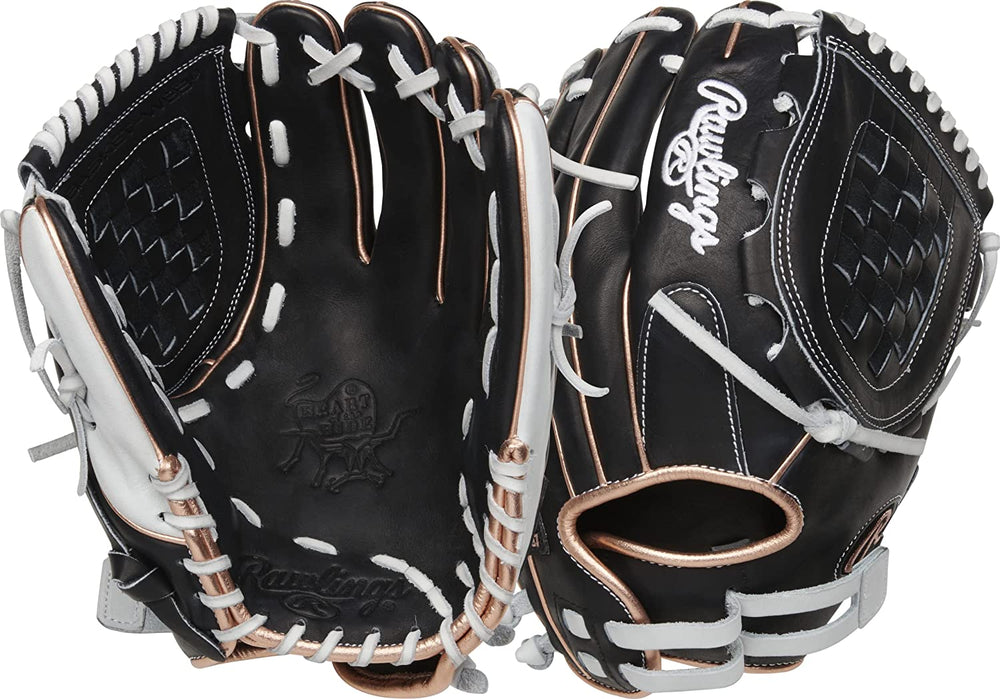 New Rawlings | Heart of The Hide Fastpitch Softball Glove | 12" | Basket Web | Left Hand Throw Black/White/Rose Gold