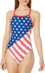 New TYR Sport Women's Sandblasted Diamondfit Swimsuit Size 38 Red White and Blue