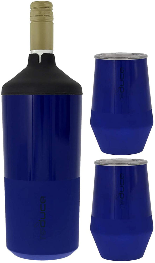 New Reduce Wine Cooler Set - Stainless Steel Wine Bottle Cooler Set Navy Blue