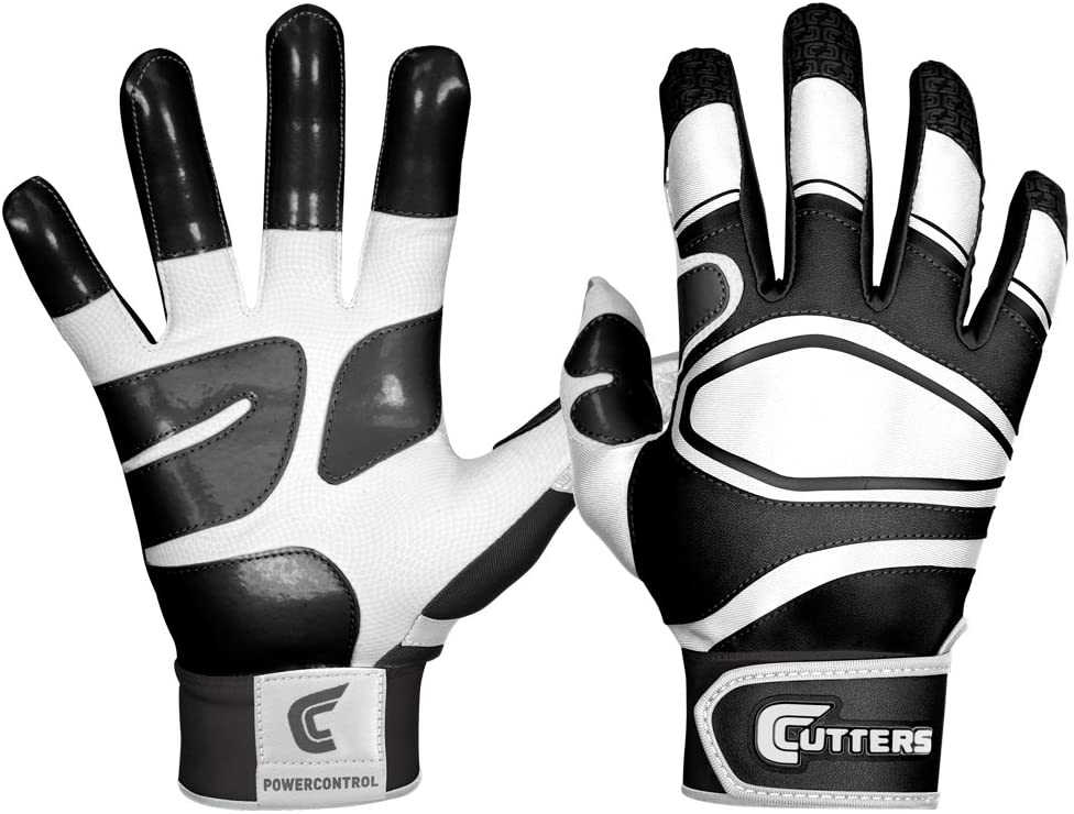 New Cutters Gloves Youth Power Control Baseball Batting Glove Black/White Medium