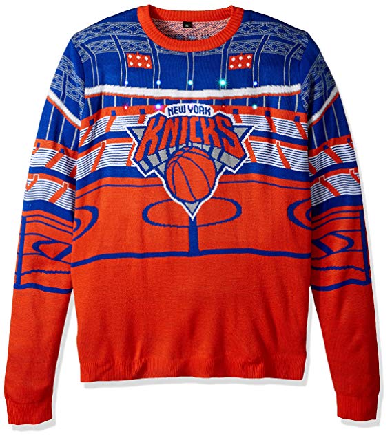 New FOCO NBA Mens Light Up Bluetooth Speaker Sweater Small Orange/Blue