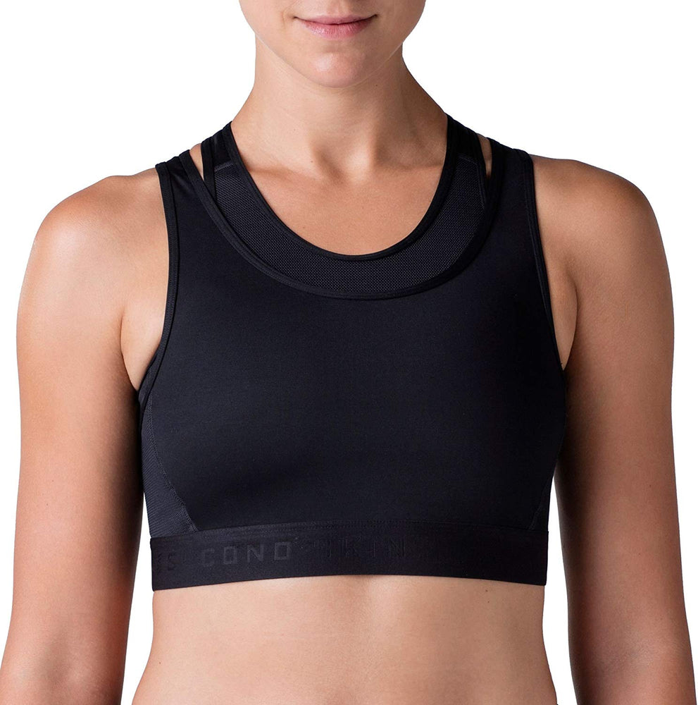 New Second Skin Women's QUATROFLX Racerback Sports Bra (Pure Black, S)