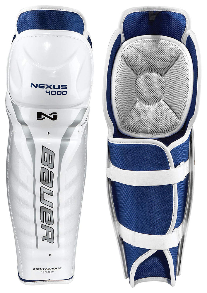 New Bauer Nexus 4000 Shin Guard Junior 10Inch White/Blue