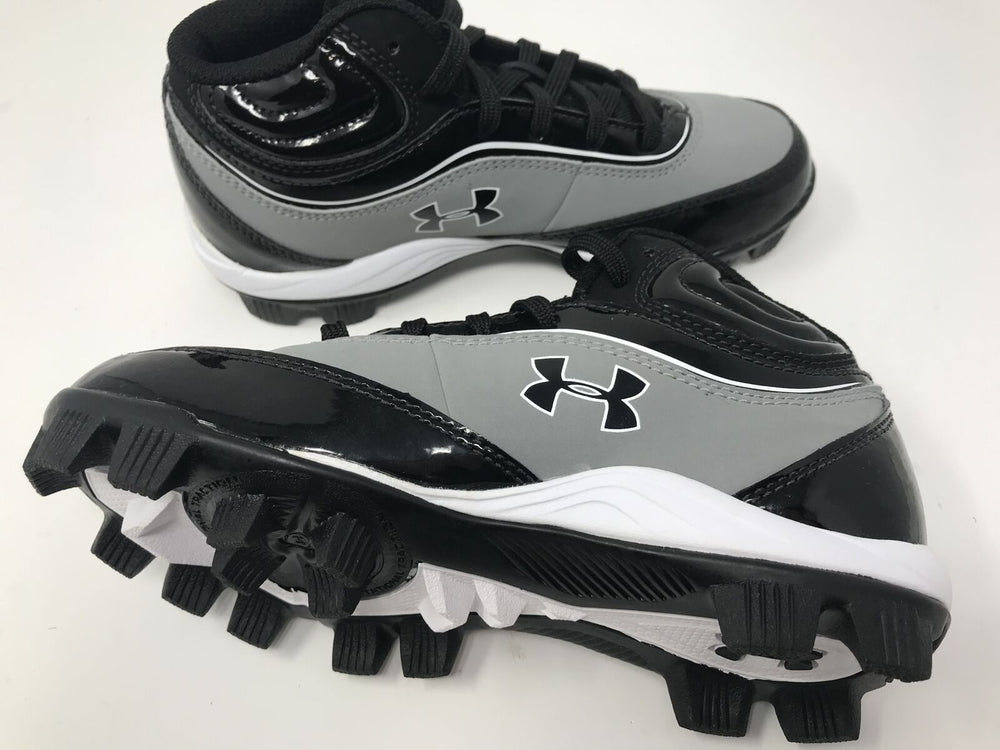 New Under Armour Heater IV 5/8 St Gry/Blk Baseball Cleats Size 7.5