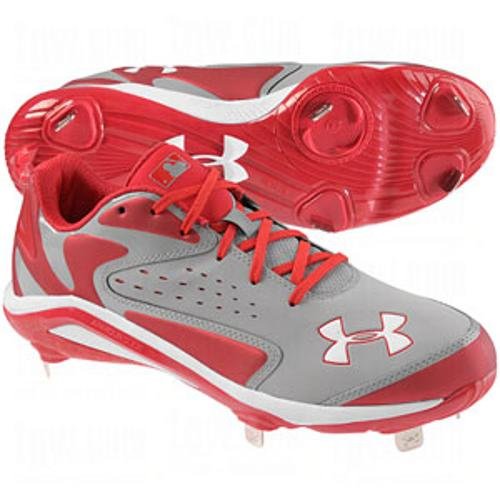 New Under Armour Men's 12 Yard Low ST Baseball Gray/Red Baseball Metal Cleats