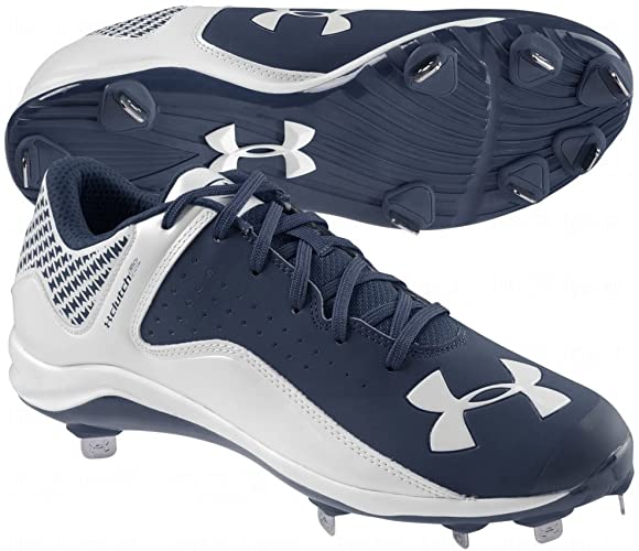 New Under Armour Men's 10.5 Yard Low ST Navy/White Baseball Metal Cleats