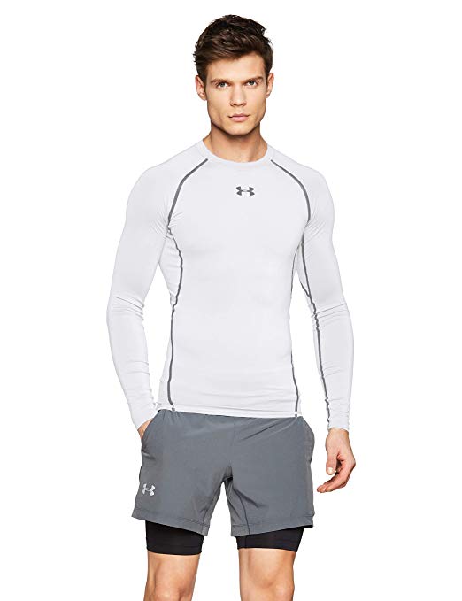 New Under Armour Men's Sm HeatGear Wht/Gry Armour Long Sleeve Compression Shirt