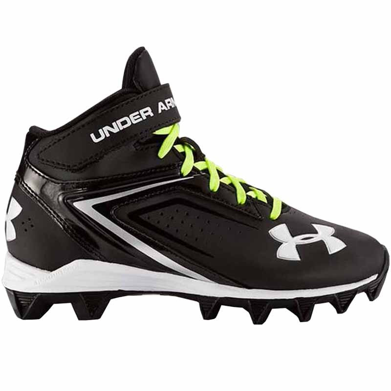 New Under Armour Boy's Crusher RM Mid Jr Football Cleat 5.5Y Black/White