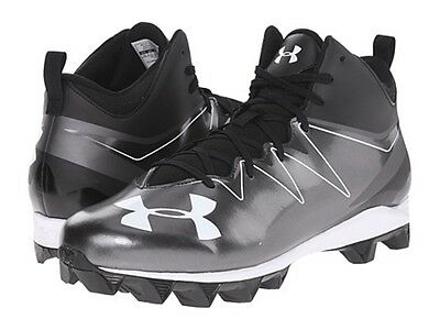 New Under Armour Hammer Mid RM Molded Football Cleats Blk/Wht Men's 11.5