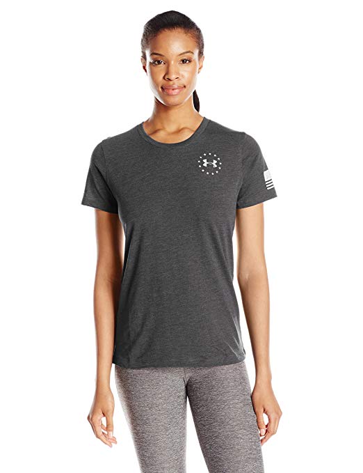 New Under Armour Women's M Gry/Wht Freedom Flag T-Shirt