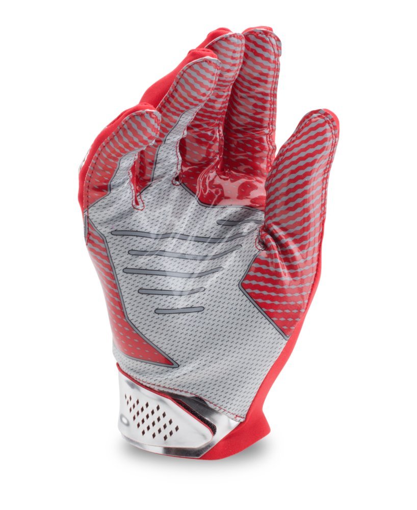 New Under Armour Men's Small Spotlight Football Gloves Red/Chrome Speedform