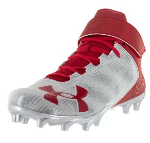 New Under Armour C1N Mid Mc Football Cleat Cam Newton Silver/red Men's 13