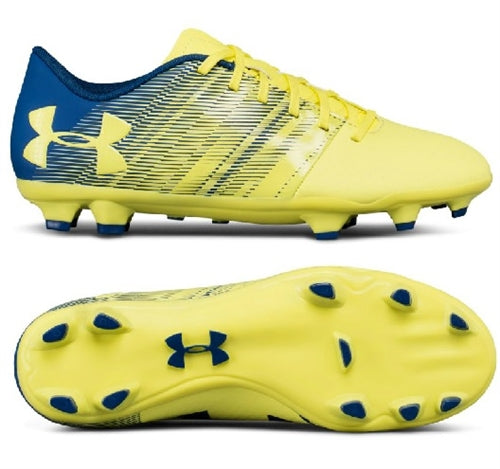 New Under Armour Junior Spotlight DL FG Soccer Cleats Yellow-Blue Youth 2Y