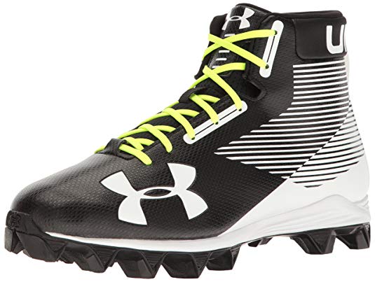 New Under Armour Mid RM Junior Football Cleats Blk/Wht Youth 5