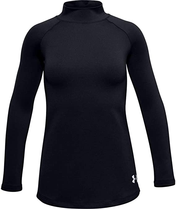 New Under Armour Girls' XS ColdGear Long Sleeve Mock T-Shirt Black