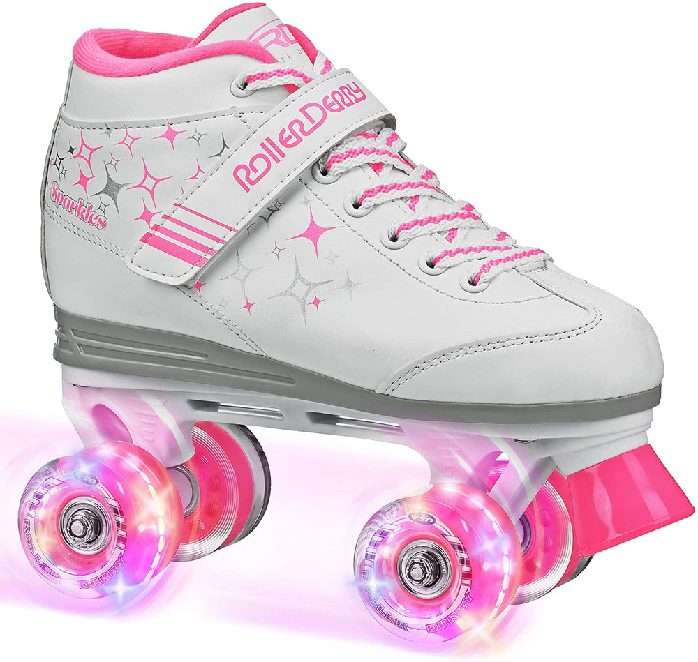 New Roller Derby Girls Sparkle Lighted Wheel Roller Skate Size 13 White & Pink