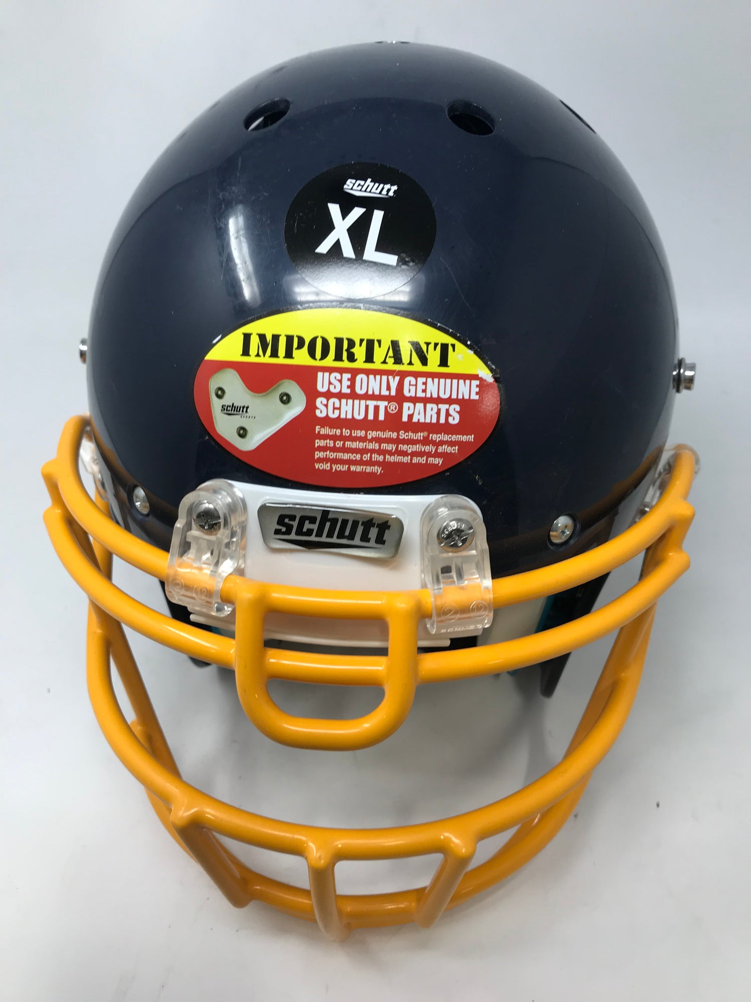 black football helmet with yellow face mask New Schutt XP Hybrid Youth X-Large Football Helmet Navy/Yellow 799002 – PremierSports