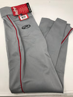 New Rawlings Youth Premium Baseball Semi-Relaxed Fit Piped Pants Medium Gray/Rd
