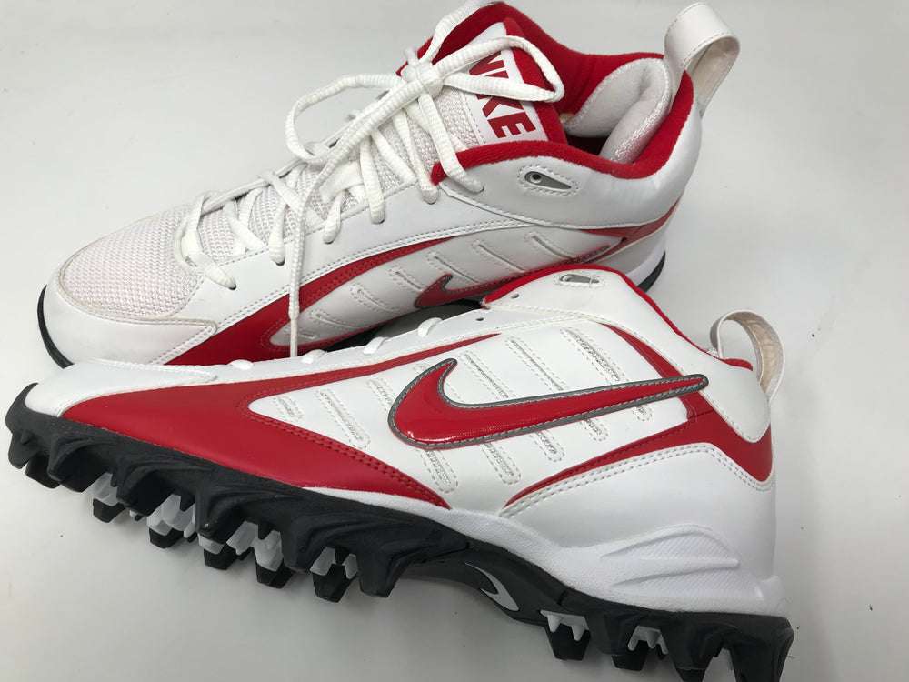 New Nike Land Shark Mid Men 9 Plastic Mold Football Cleat White/Red/Silver