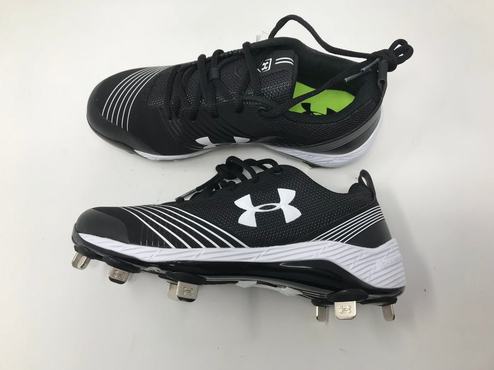 New Under Armour Women's Glyde ST Softball Size 8.5 Black/White Metal Cleats