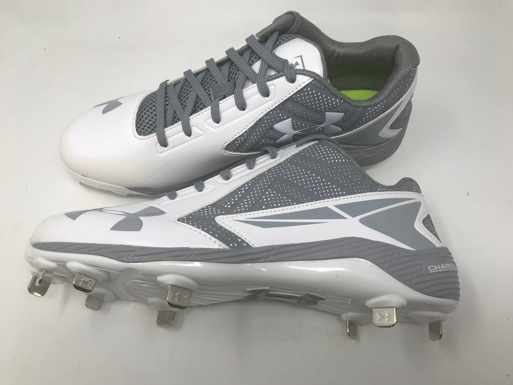 New Under Armour Men's UA Yard Low ST Baseball Cleats11 Mm White/Gray