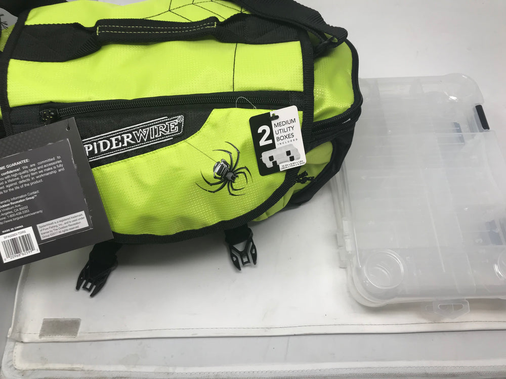 New SpiderWire 360 Tackle Bag Green/Black, Includes 2 Medium Utility Boxes