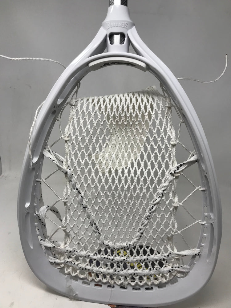 New Gait by Debeer Goalie Sentinel Lacrosse Head White Strung w/ Shaft Slvr/Nvy