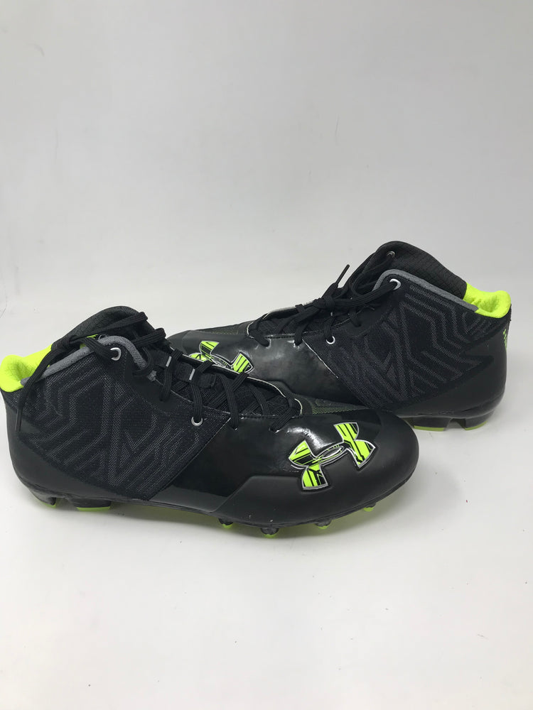 New Under Armour Banshee Mid MC Molded Lacrosse Cleats Mens Size 12 Blk/Grn