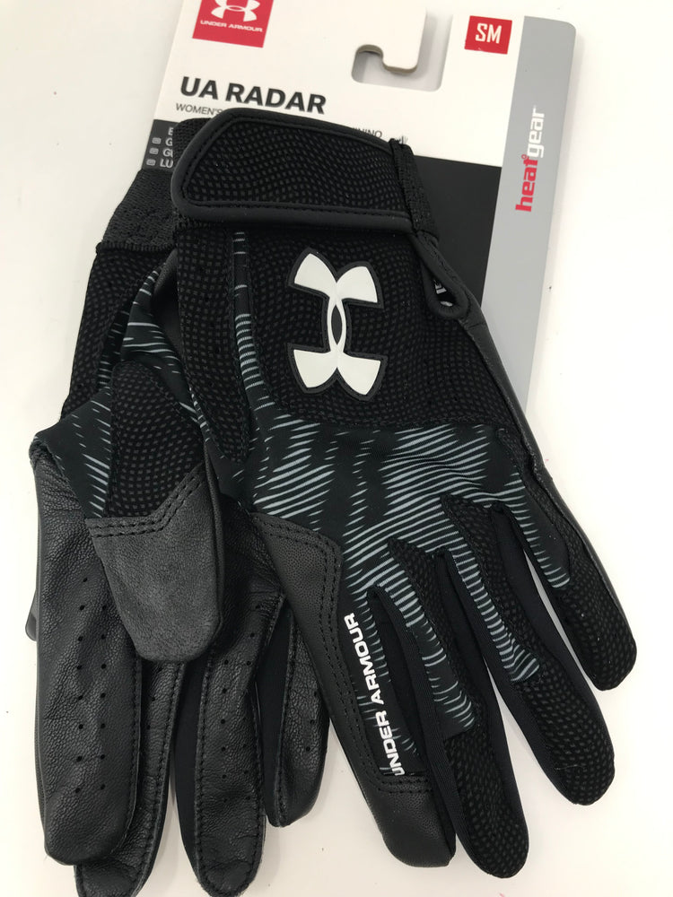 New Under Armour Radar Women's Fastpitch Batting Gloves Black Size Small