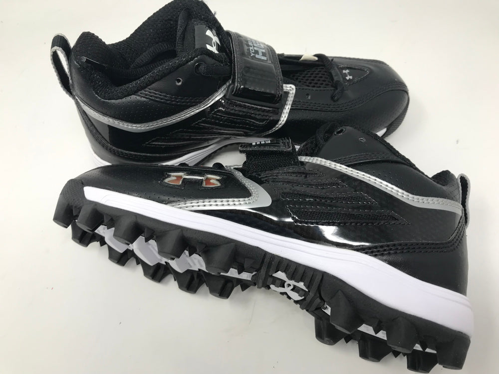 New Under Armour Crusher Junior Molded Baseball Cleat Youth Size 3Y Blk/Wht