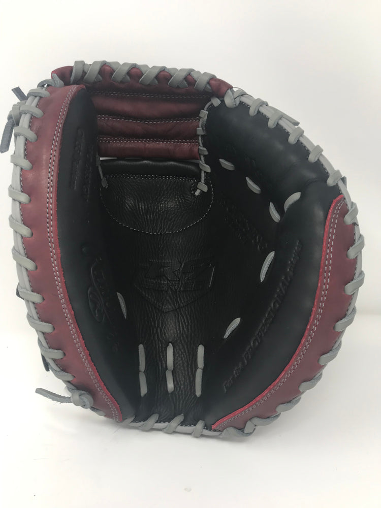 New Rawlings R9 Baseball Series Catcher's Mitt RHT, 32.5-Inch Black/Burgundy