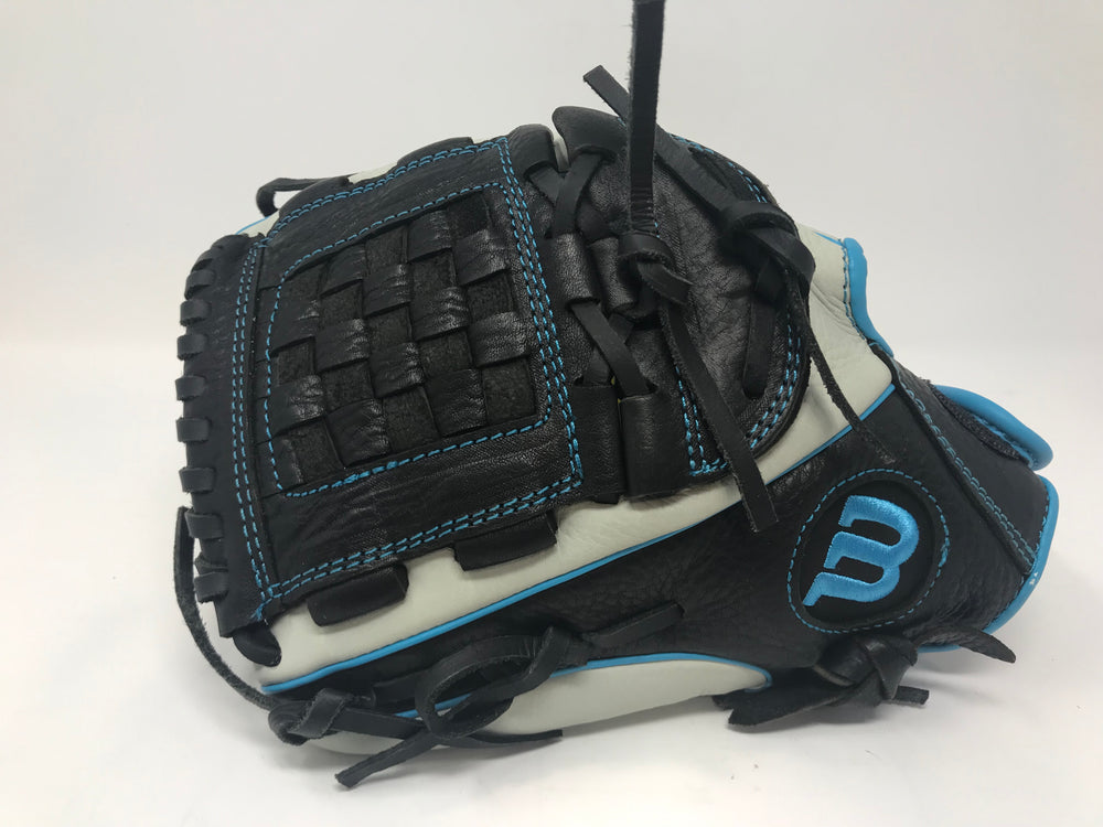 New Wilson Aura Game Ready Fastpitch Softball Gloves, Ivory/Blue/Black 12" LHT