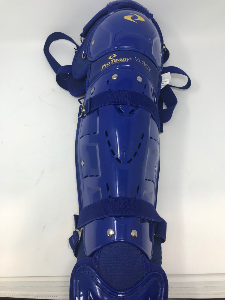 New Pro Team LG1216DW Catchers Leg Guards ages 12-16 Royal/Gold 16 Inch