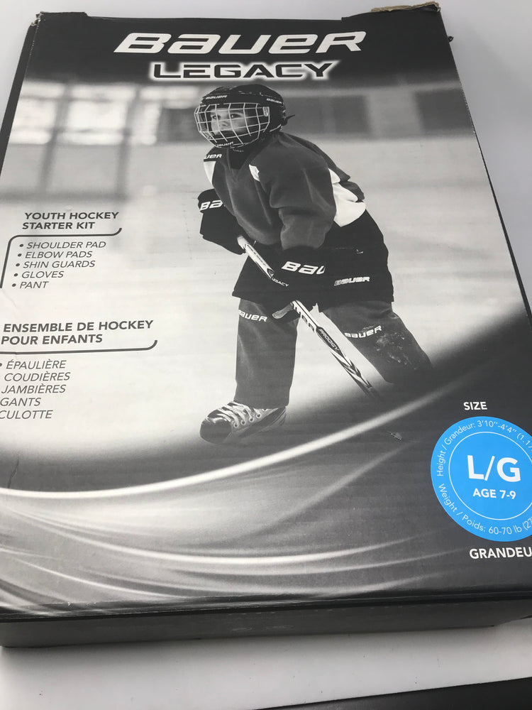 New Bauer Legacy Youth Hockey Starter Kit Black/White Large Ages 7-9