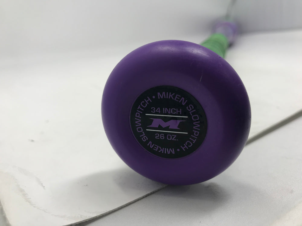 Used Miken Maniac ASA/USSSA Slow Pitch Softball Bat 2019 34/26 Purple/Green